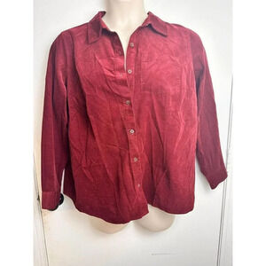 Corduroy Burgundy button up layering top shacket size 14W #0816